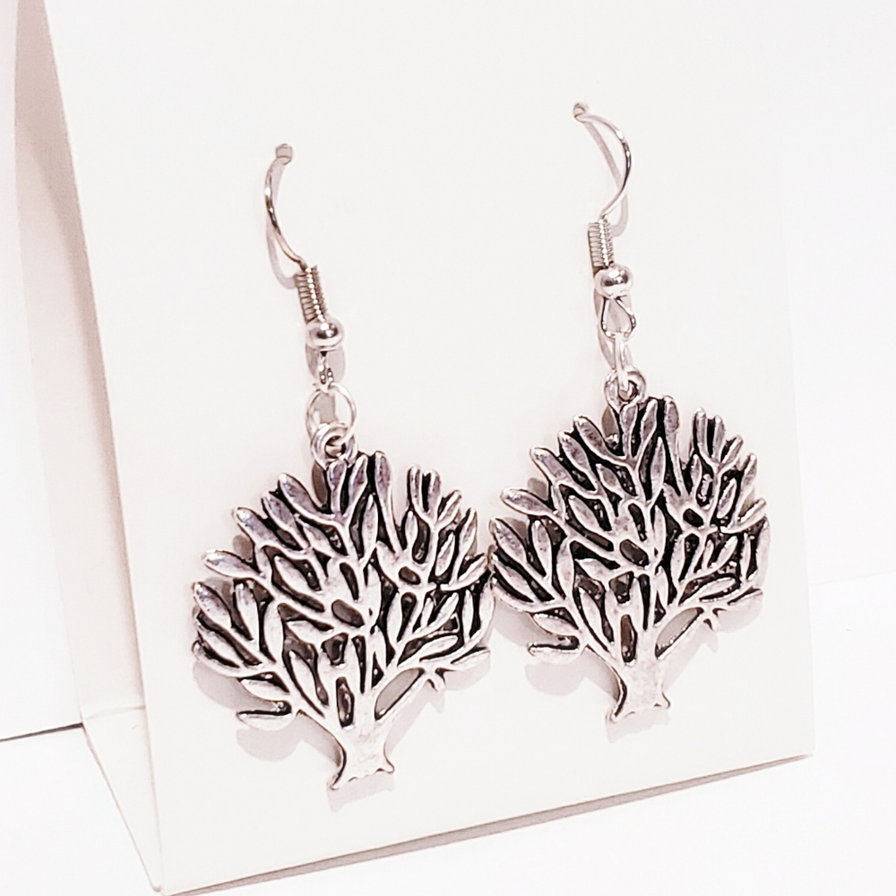 N. Silver Life Tree French Hook Earrings